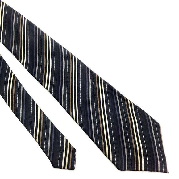 Geoffrey Beene‎ Silk Tie Gray Blue Striped Woven Wide - Picture 1 of 6